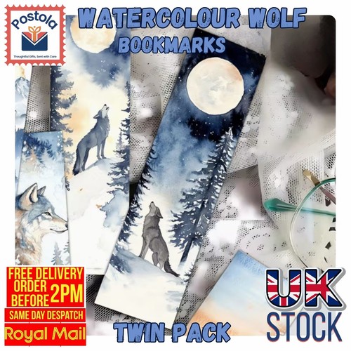 Watercolour wolf bookmarks - watercolour,