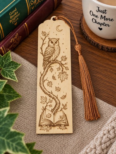 Wooden bookmark engraved owl - wooden,
