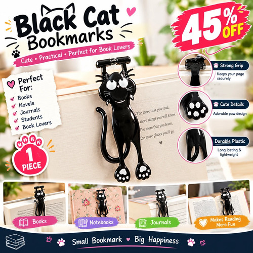 Black cat bookmarks 3d - cat, bookmarks,