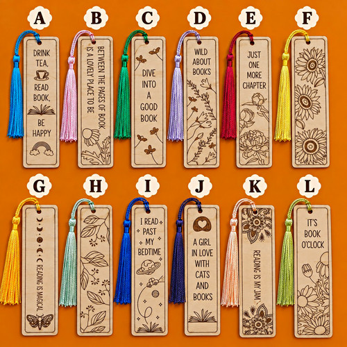 Wood engraved bookmark - wood,